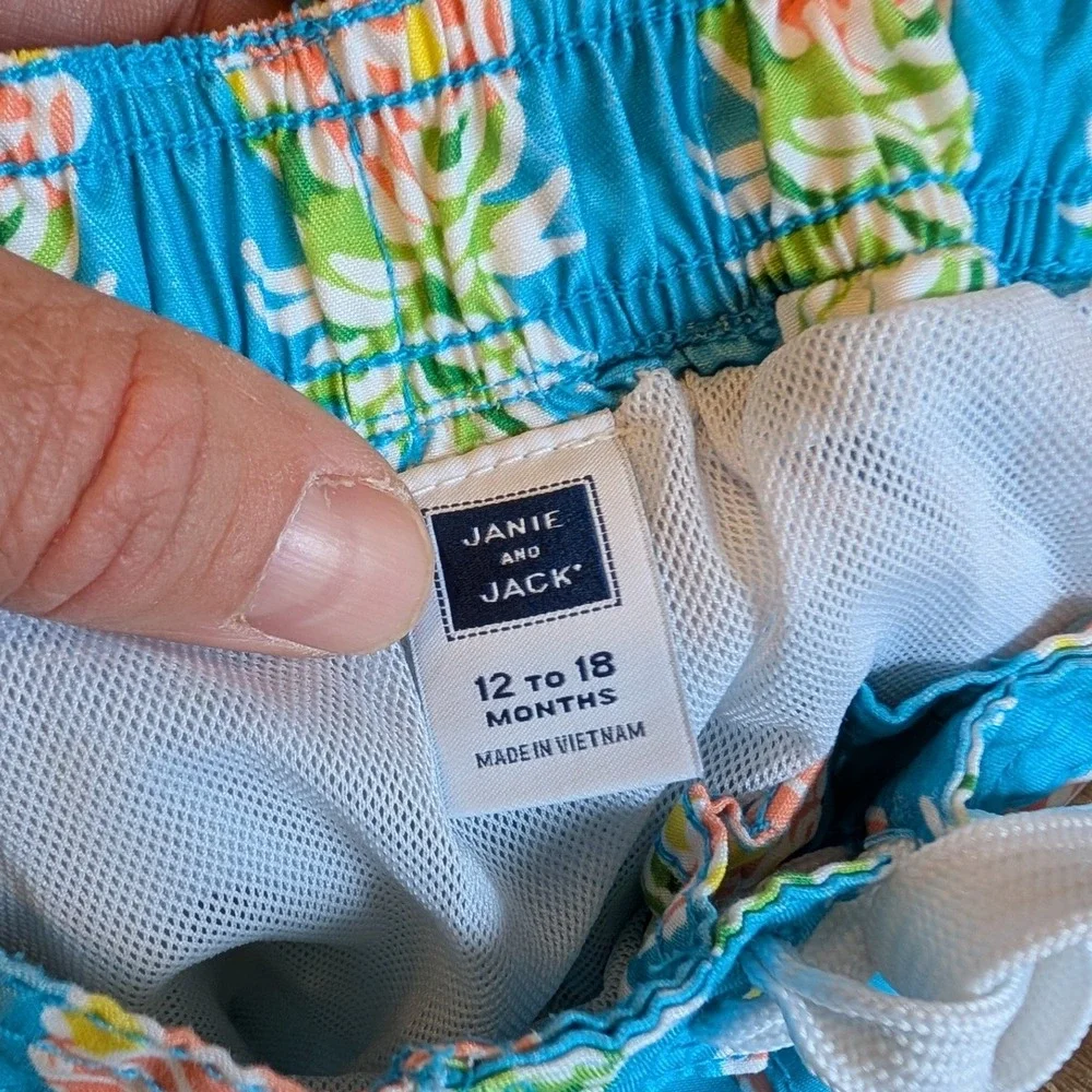 Janie and Jack Boys Blue Pineapple Print Swim Trunks Size 12-18 Months beachy